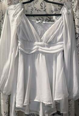 Altar'd State White Long Sleeve Ruffle Romper